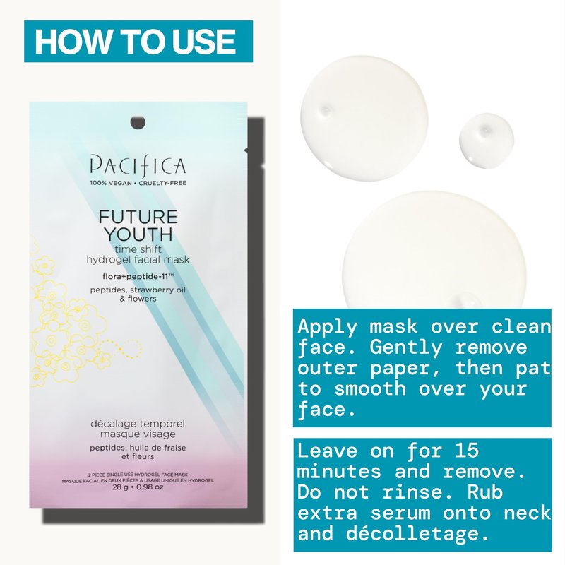Pacifica Future Youth Time Shift Hydrogel Facial Mask - 12-PACK - Multi-Peptide Anti-Aging Sheet Mask for Firming & Plumping, Ultra-Hydrating Serum-Infused Mask for Face & Neck, 100% Vegan