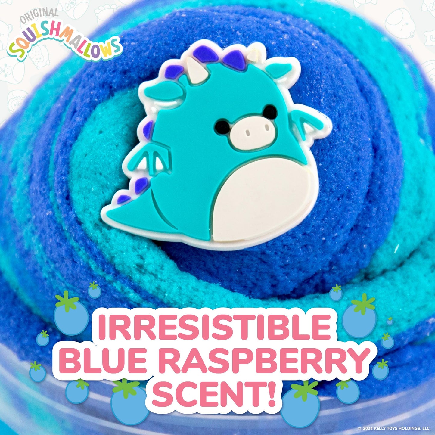 Original Squishmallows Tatiana The Dragon Premium Cloud Slime, Blue Raspberry-Scented, 8 oz. Storage Container with Figurine Topper, Rubber Charm, Goodie Bags, Kids Party Favors, Sensory Toys
