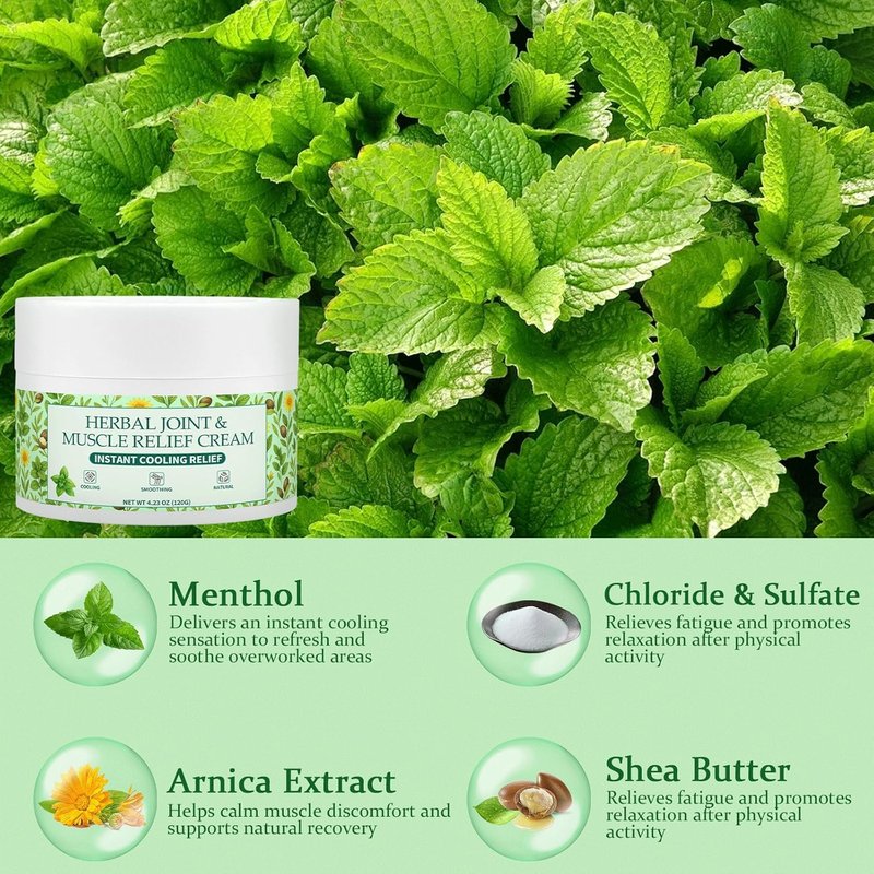 Instant Cooling Relief Cream - Herbal Menthol Soothing Gel for Muscle & Joint Pain | 4.23 oz
