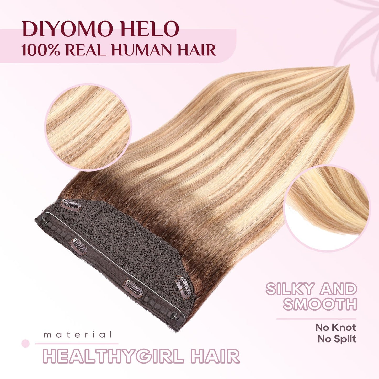 Halo Hair Extensions - Dark Brown to Gold Blonde and Bleach Blonde Adjustable Size Removable Secure，Halo Extensions Real Human Hair, 3/8/22 70g 14Inch