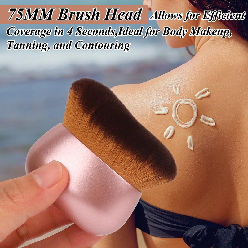 GloréBrochas 75MM Extra Large Self Tanner Kabuki Makeup Brush – Ultra Soft Dense Vegan Bristles for Body Makeup, Bronzer & Foundation–Applies Tanning Mousse, Lotion & Self Tanner–Rose Gold, Wet & Dry