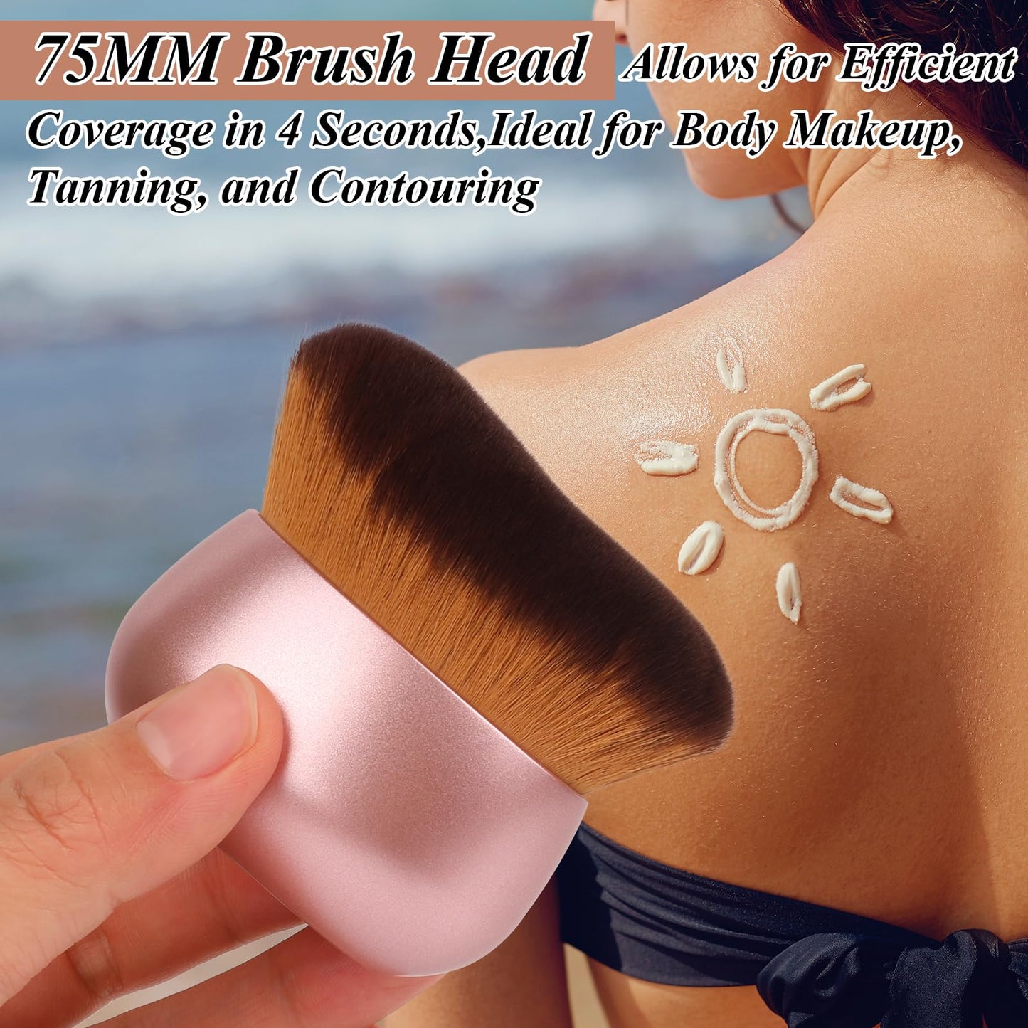 GloréBrochas 75MM Extra Large Self Tanner Kabuki Makeup Brush – Ultra Soft Dense Vegan Bristles for Body Makeup, Bronzer & Foundation–Applies Tanning Mousse, Lotion & Self Tanner–Rose Gold, Wet & Dry