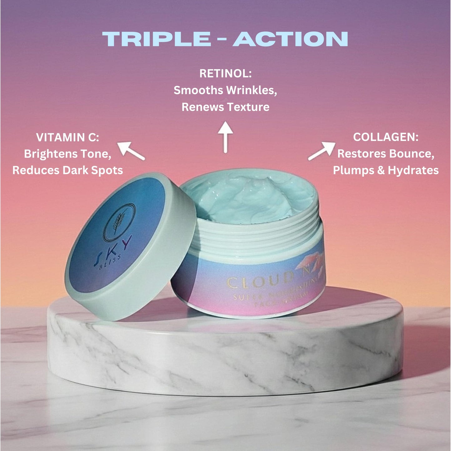 Sky Bliss Peptides | Retinol | Hyaluronic Acid | Vitamin C & E | Aloe Vera | Jojoba Oil | face moisturizer Cloud 9 Nourishing Cream