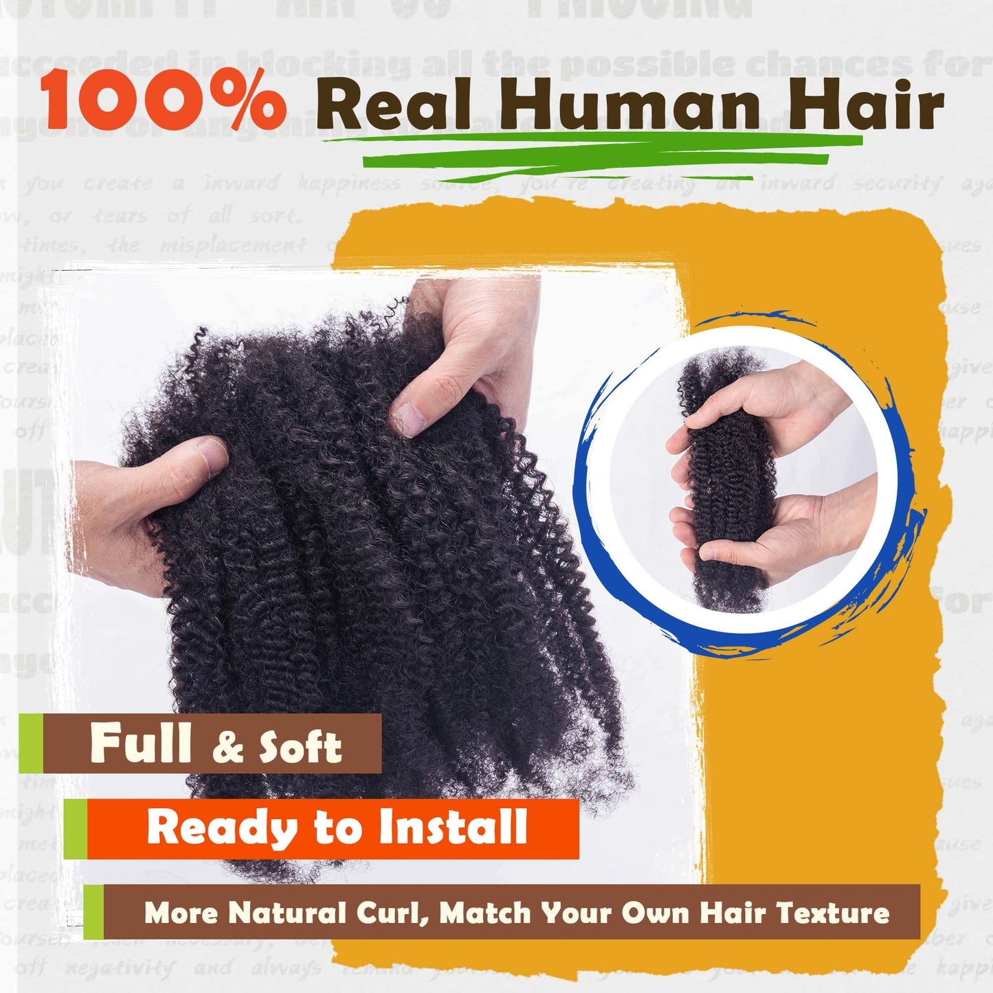 Maytsing Afro Kinkys Bulk 100% Human Hair for Dreadlocks Extensions, Twist and Braiding- 14inch,50g,Natural Black - 4C Texture - Can Be Bleached and Dyed