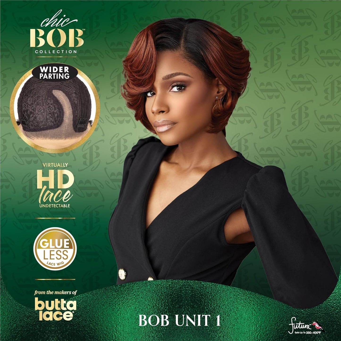 Chicbob Lace Front Wig - Glueless Bob Unit with 5-Inch Deep Part | Synthetic Hair, Pre-Plucked Hairline (1B Off Black)