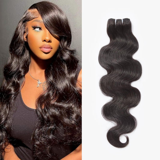 WEQUEEN Bundles Human Hair Body Wave 16A Brazilian Virgin Hair Bundles, Silky and Soft, 16 Inch Thick Weave Natural Black