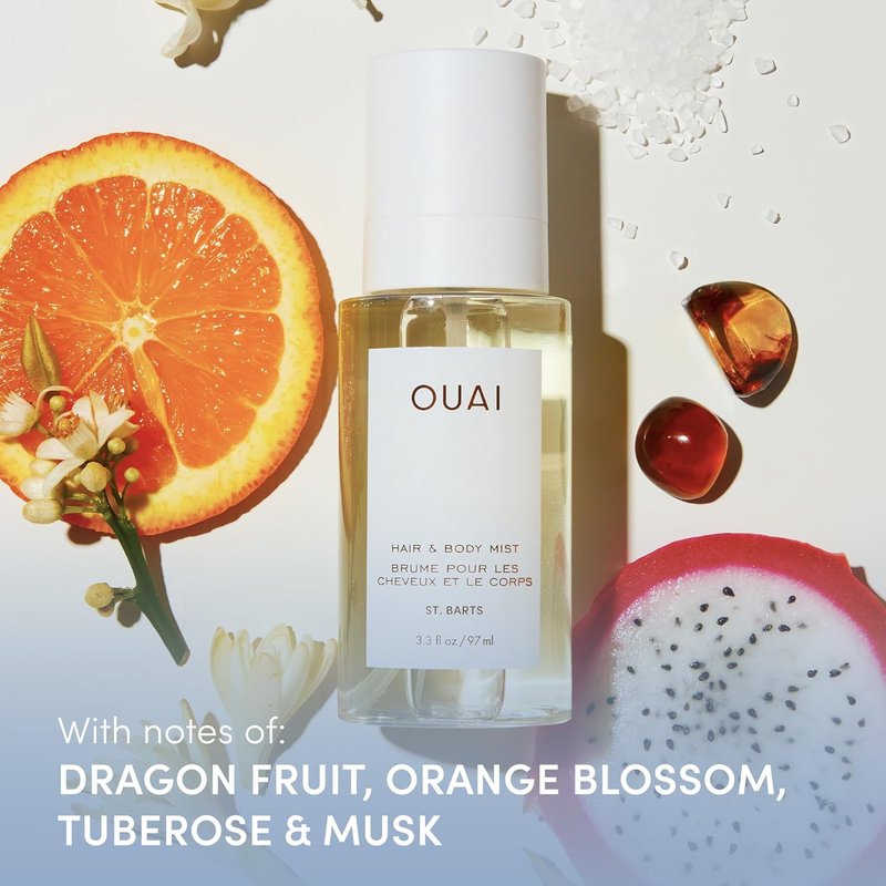 OUAI St. Barts Travel Bundle | Scalp & Body Scrub, Shower Gel, Hydrating Cream & Mist - 4 Travel Size Products (3.4 Oz)