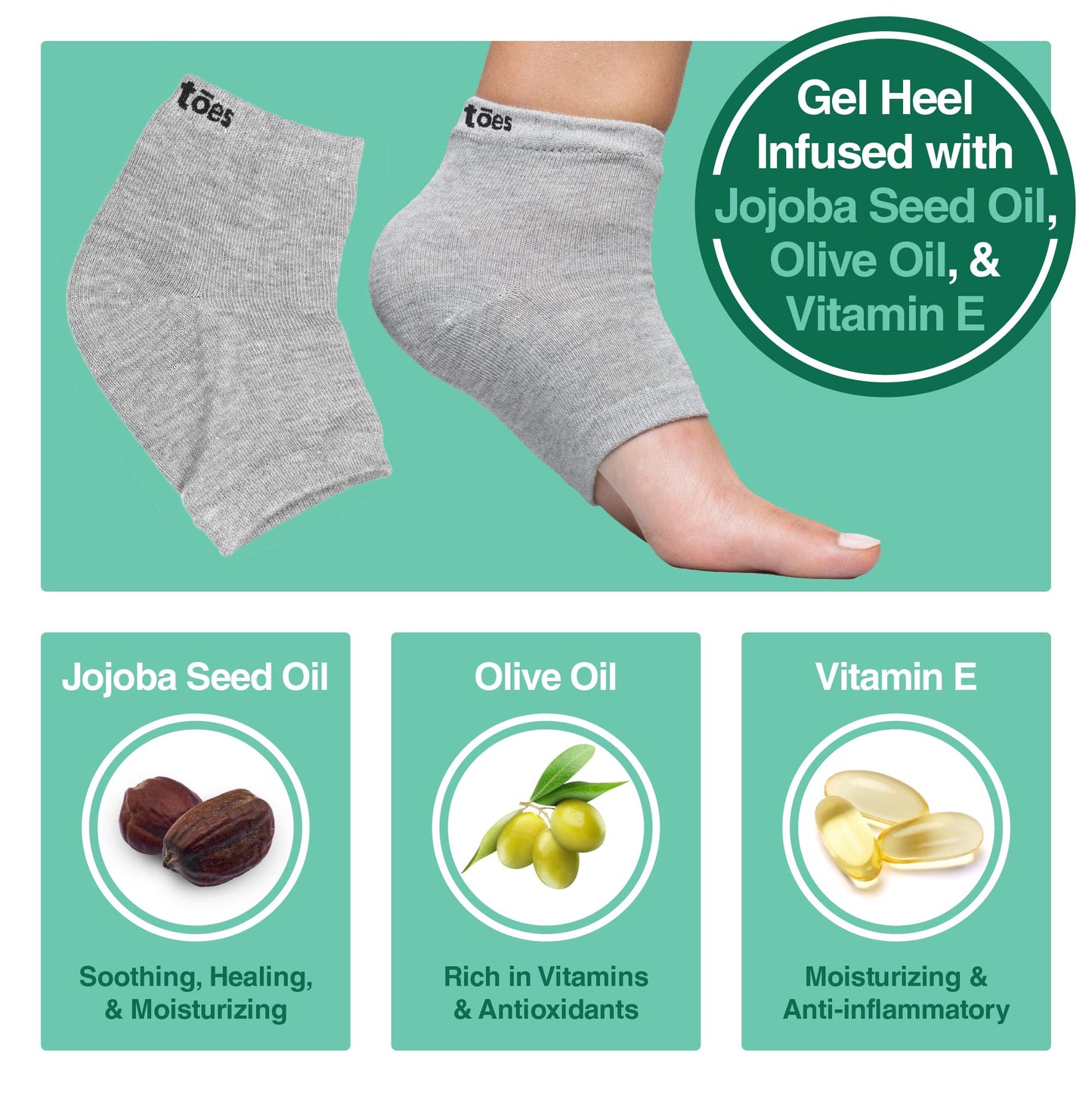 ZenToes Moisturizing Heel Socks 2 Pairs Gel Lined Toeless Spa Socks to Heal and Treat Dry, Cracked Heels While You Sleep (Men's Large, Gray)
