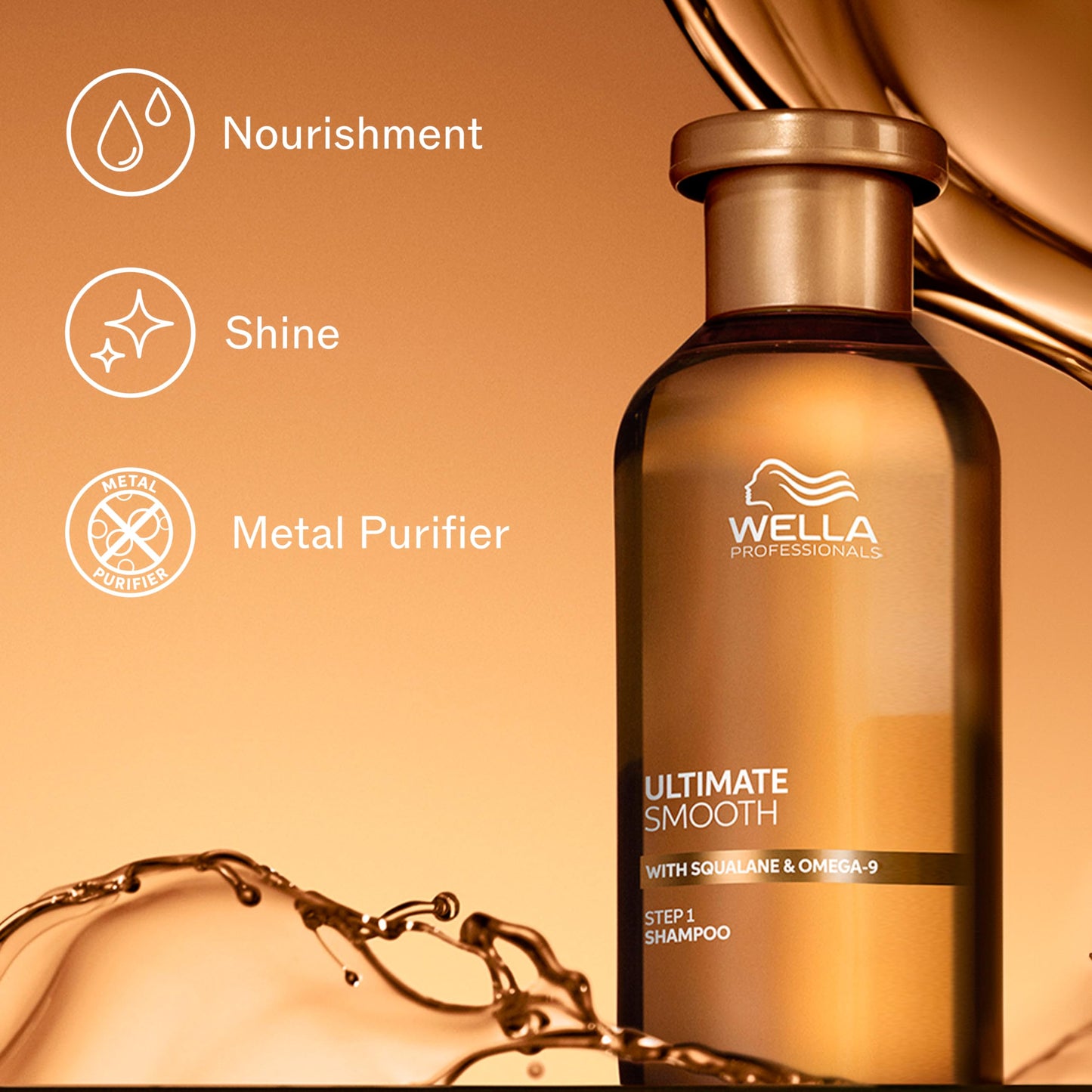 Wella Professionals ULTIMATE SMOOTH Shampoo for Dry, Dull & Frizzy Hair | With Squalane & Omega 9 | 33.8 Fl Oz