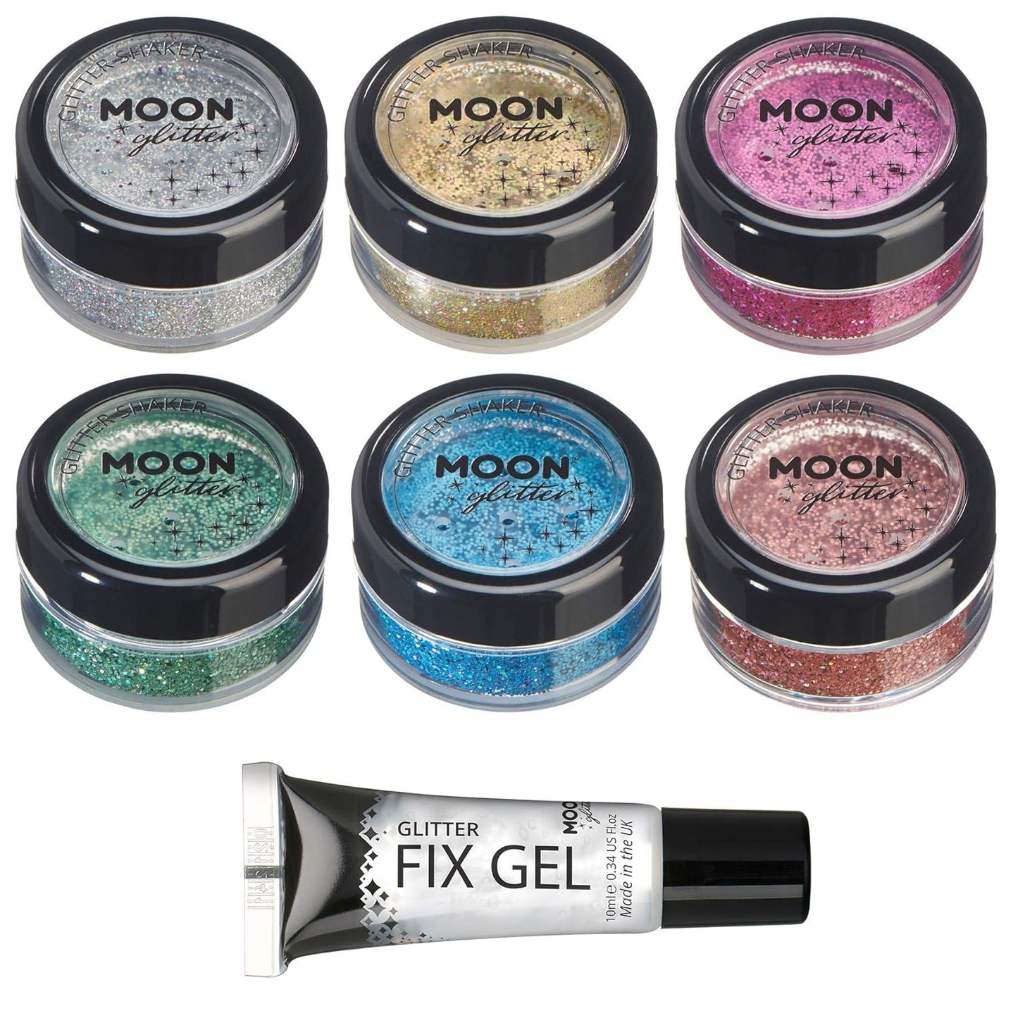 Holographic Glitter Shakers - Cosmetic Glitter for Face, Body, Nails & Hair | Set of 6 Colors - 0.17oz