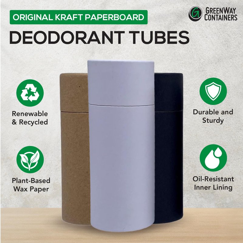 GreenWay 2.5oz / 70g Kraft Paperboard Deodorant Tubes With Lids - 12 Pack Solid Perfume Refillable DIY Cosmetic Containers - Lotion Empty Holder Tubes - Brown