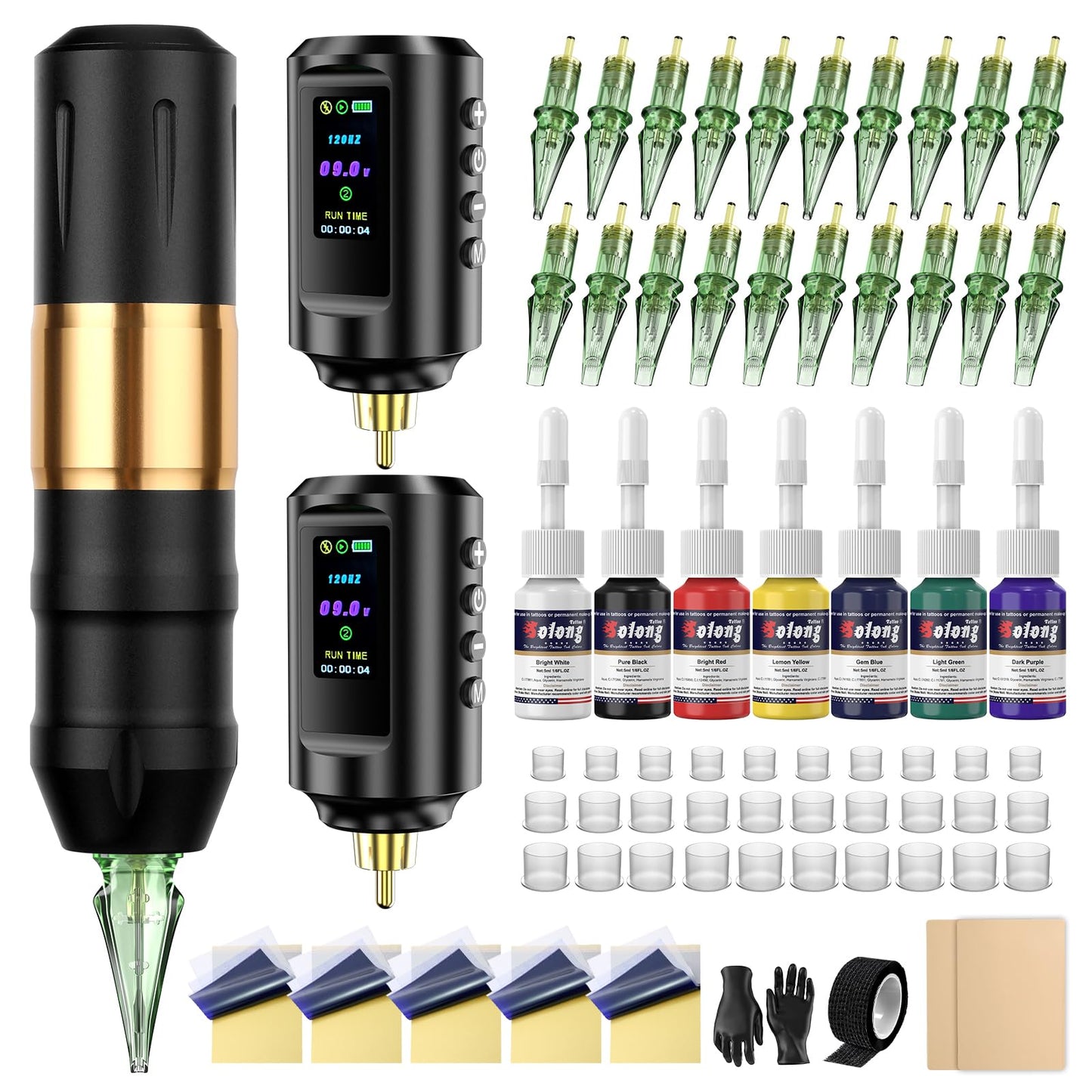 EFFEER Professional Tattoo Kit - 2 Batteries, LED Display, 20 Cartridge Needles, Complete Set for Beginners & Artists EF-TKP752A-9