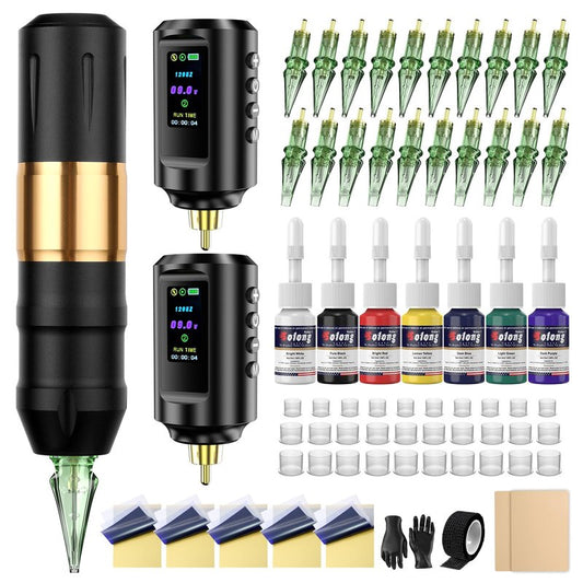 EFFEER Professional Tattoo Kit - 2 Batteries, LED Display, 20 Cartridge Needles, Complete Set for Beginners & Artists EF-TKP752A-9