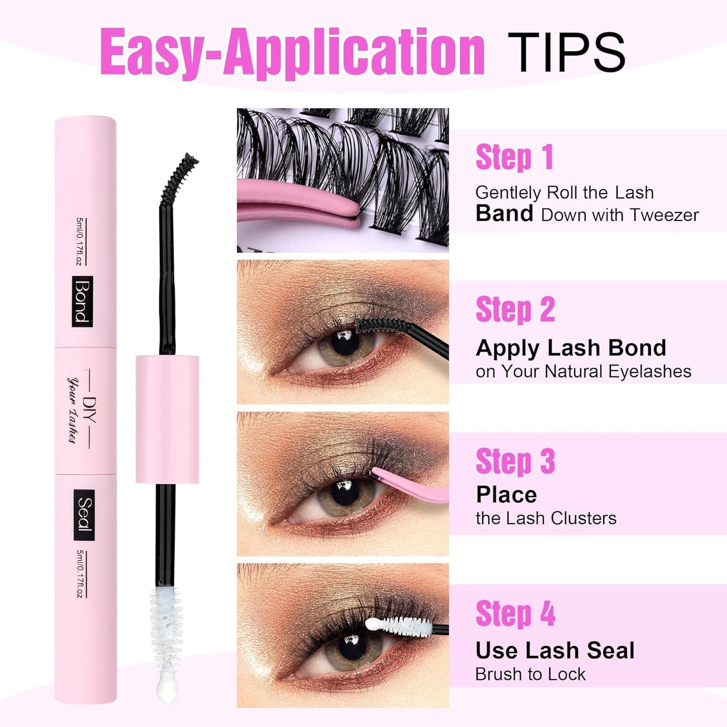 Eyelash Extension Kit - 280pcs Individual Cluster Lashes | 9-16mm with Bond & Seal