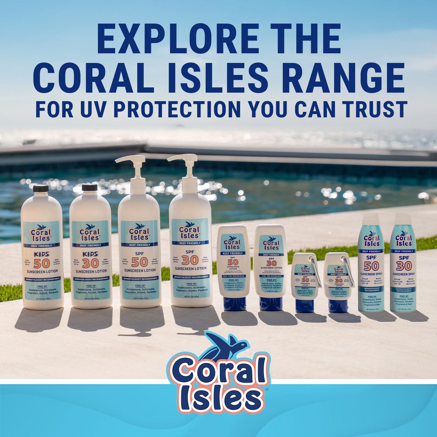 Coral Isles Reef Safe Sunscreen - Hawaii Approved Sun Shield - Broad Spectrum UVA/UVB Waterproof Skin Protector