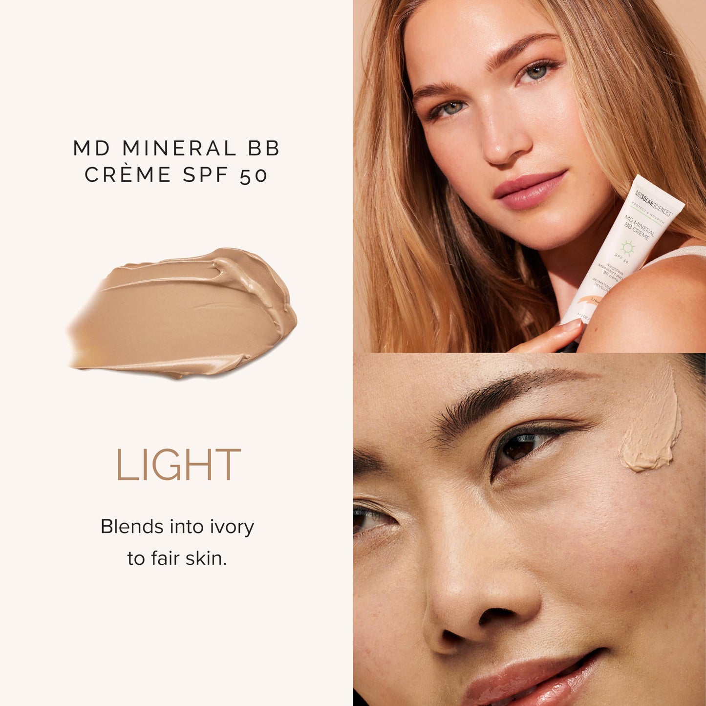 MDSolarSciences Mineral BB Creme SPF 50 | Hydrating, Sheer Tinted Mineral Sunscreen with Niacinamide, Caffeine & Squalane | Blurring, Anti-Aging, Clean & Reef Safe | Light 1.23 oz