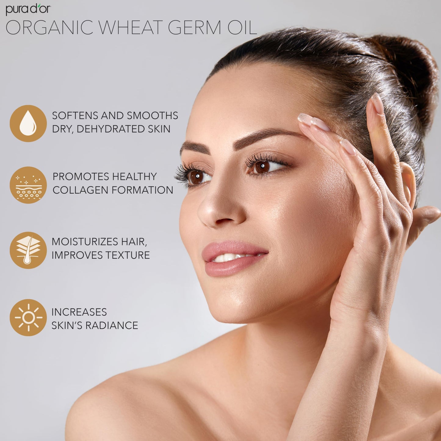 PURA D'OR ORGANIC Wheat Germ Oil (16 Oz x2 = 32 Oz) 100% Pure & Natural USDA Certified Cold Pressed Carrier Oil - Vitamin E Rich, Moisturizing & Nourishing Anti-Aging Properties - Healthy Hair Growth