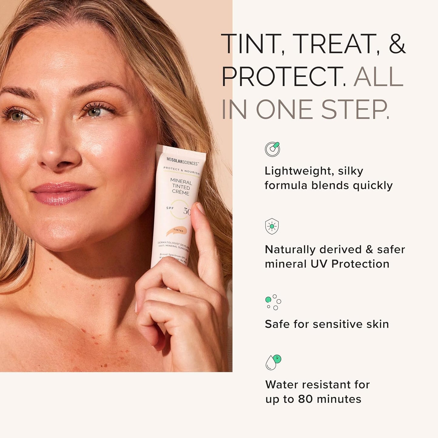 MDSolarSciences Mineral Tinted Crème Sunscreen SPF 30 - Water-Resistant Zinc Oxide Formula | Natural Matte Finish | 1.7 Fl Oz