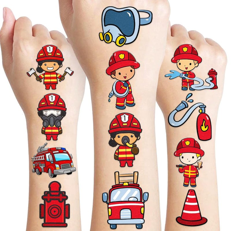 Firefighter Temporary Tattoos - 96 PCS Fire Truck Party Decorations | Kids & Adults Fun Gifts