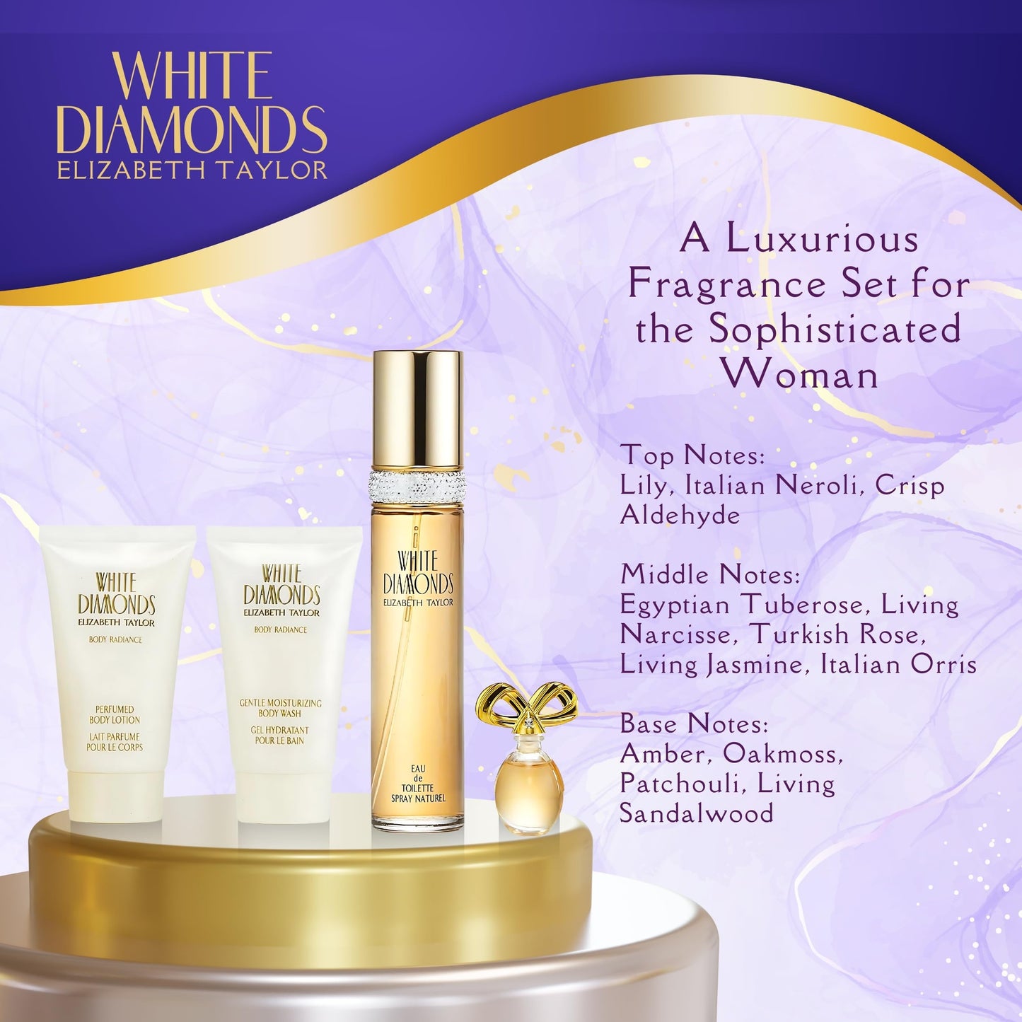 Elizabeth Taylor White Diamonds Perfume for Women Gift Set 4 Piece