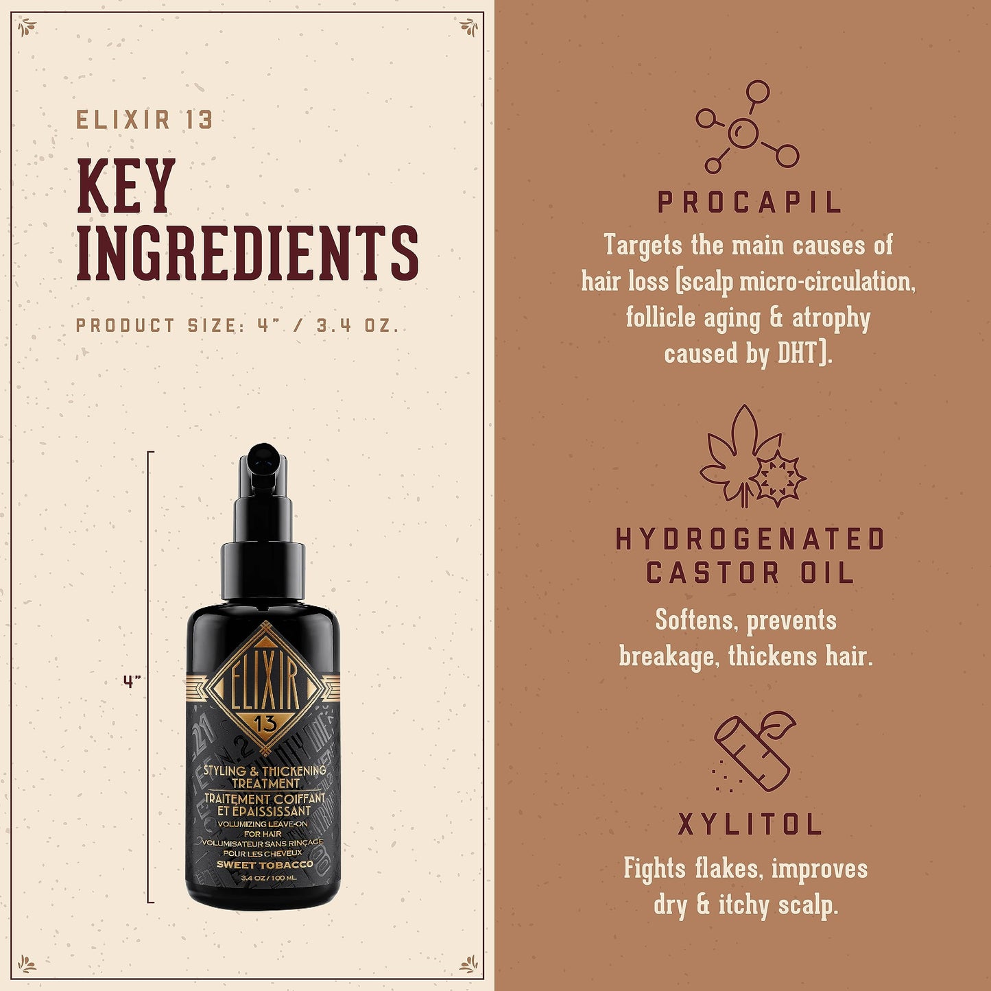 18.21 Man Made Elixir 13 Men's Styling and Thickening Treatment for Hair, Original Sweet Tobacco Volumizing Leave-on, 3.4oz