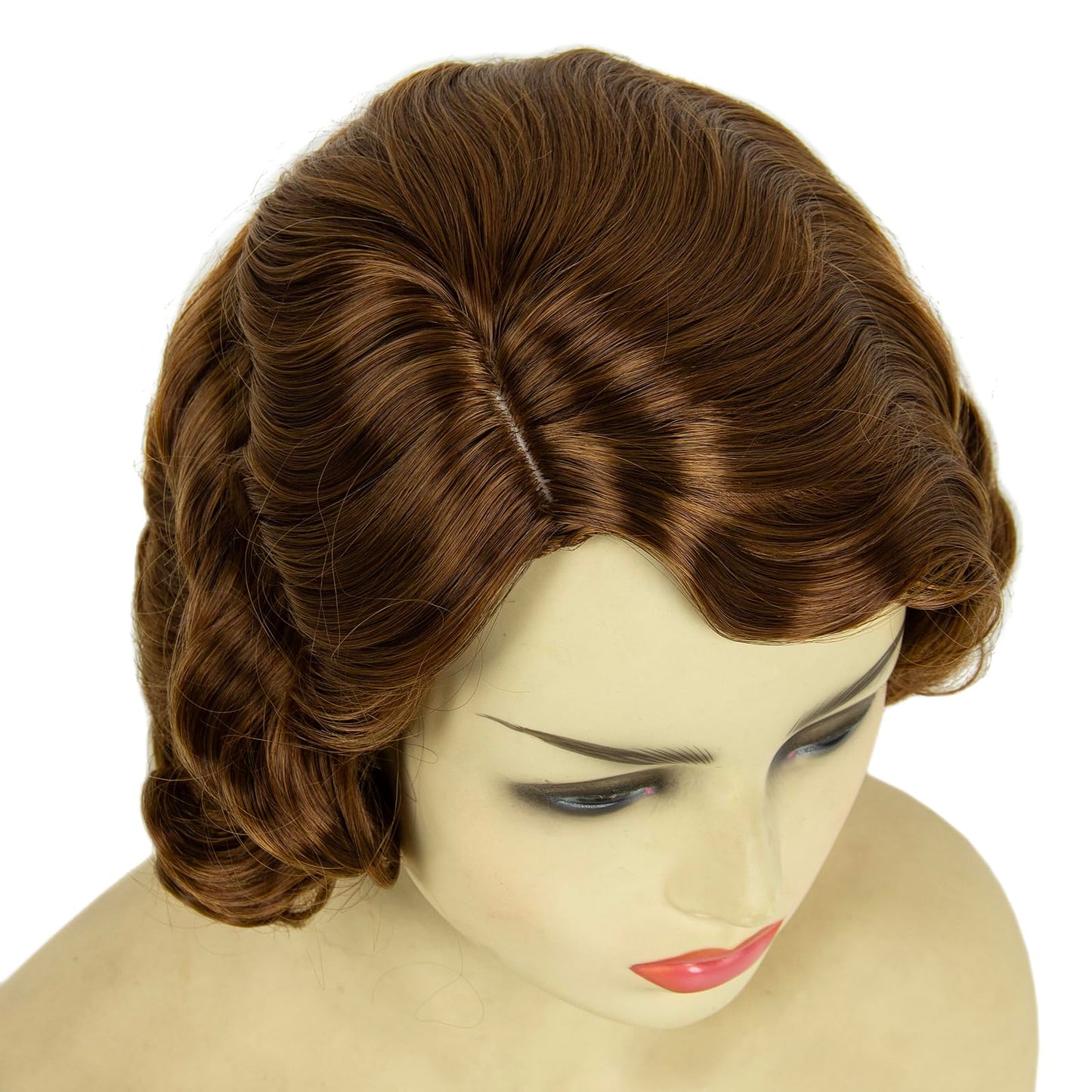 H&Bwig Short Ash Brown 20s Wigs for Women Natural Finger Wave Synthetic Hair Wig for Women Lady Ladies Cosplay Anime Party Costume Anime Flapper Wig