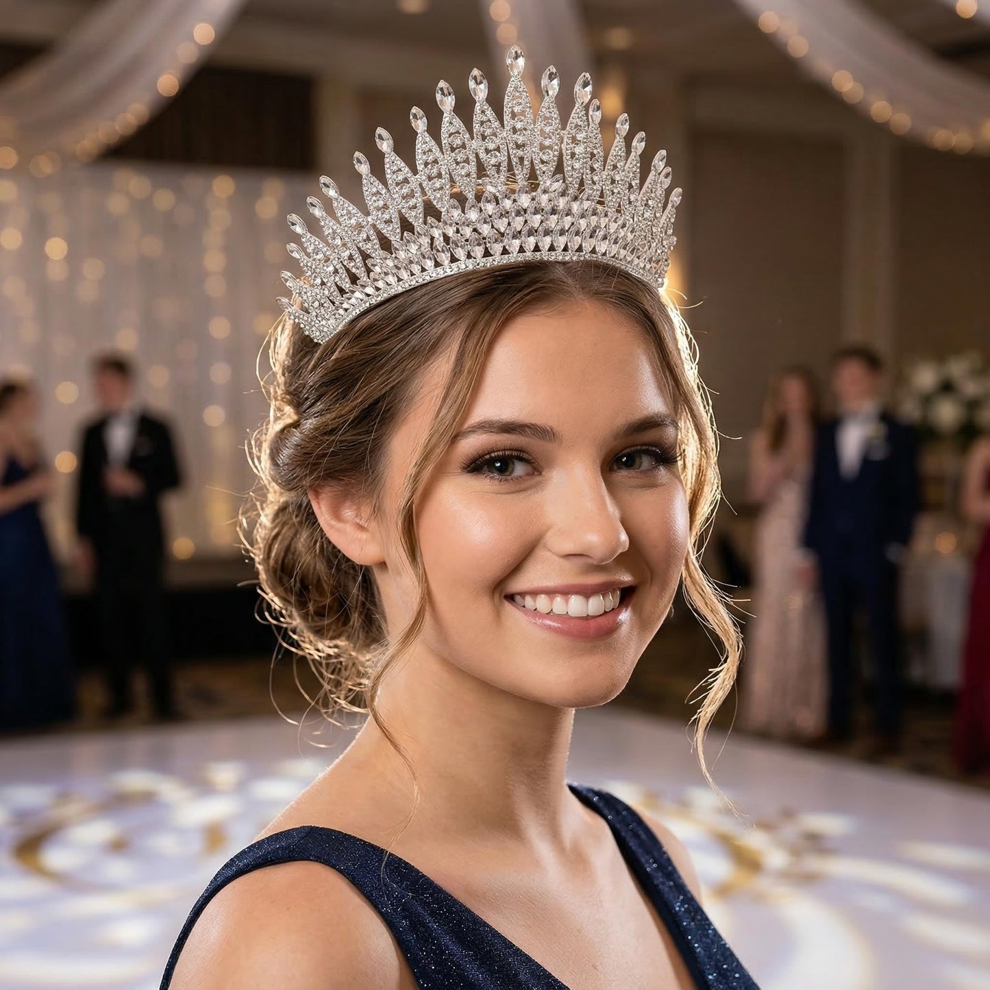 Silver Flame Shape Rhinestone Tiara for Women - Sparkling Crystal Crown for Wedding, Pageant, Prom, Quinceanera, Costume and Formal Events