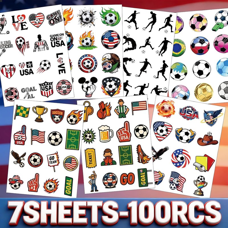 Temporary Soccer Tattoos Set - 100 Premium Football Designs, Easy Application for Parties & Events