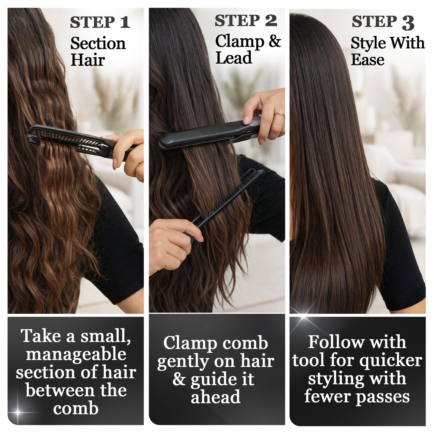 Herstyler Straightening Comb For Hair - Flat Iron Comb - Hair Straightener Comb With Firm Grip - Styling Comb - Chasing Comb - Heat Resistant Comb
