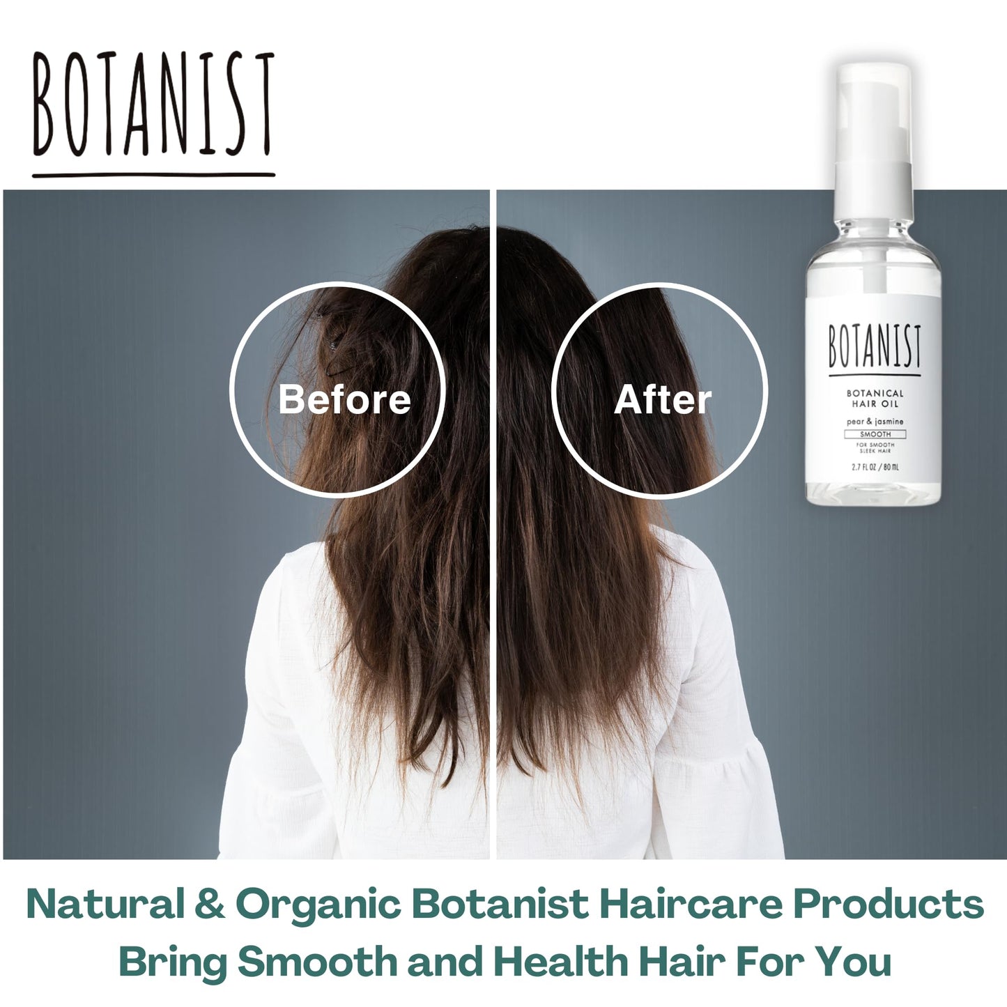 Botanist Hydrating Hair Oil Spray for Frizzy Hair, Natural Hair Oil Mist for Women & Men with Jojoba Oil, Organic Extract& Squalane, Scalp Oil Treatment Made in Japan SMOOTH 2.7Fl Oz PEAR & JASMINE