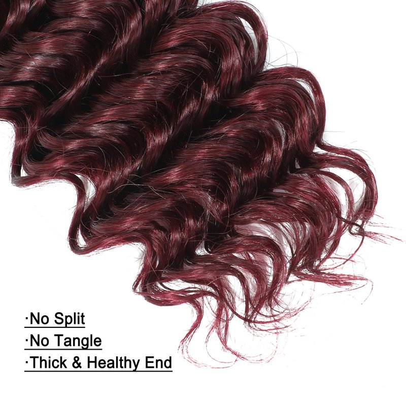 REMY HAIR FASHION Human Hair Bundles Red Deep Wave Bundles Colored #99j Burgundy Deep Weave One Bundle 14 Inch Brazilian Virgin Human Hair Extensions for Black Women