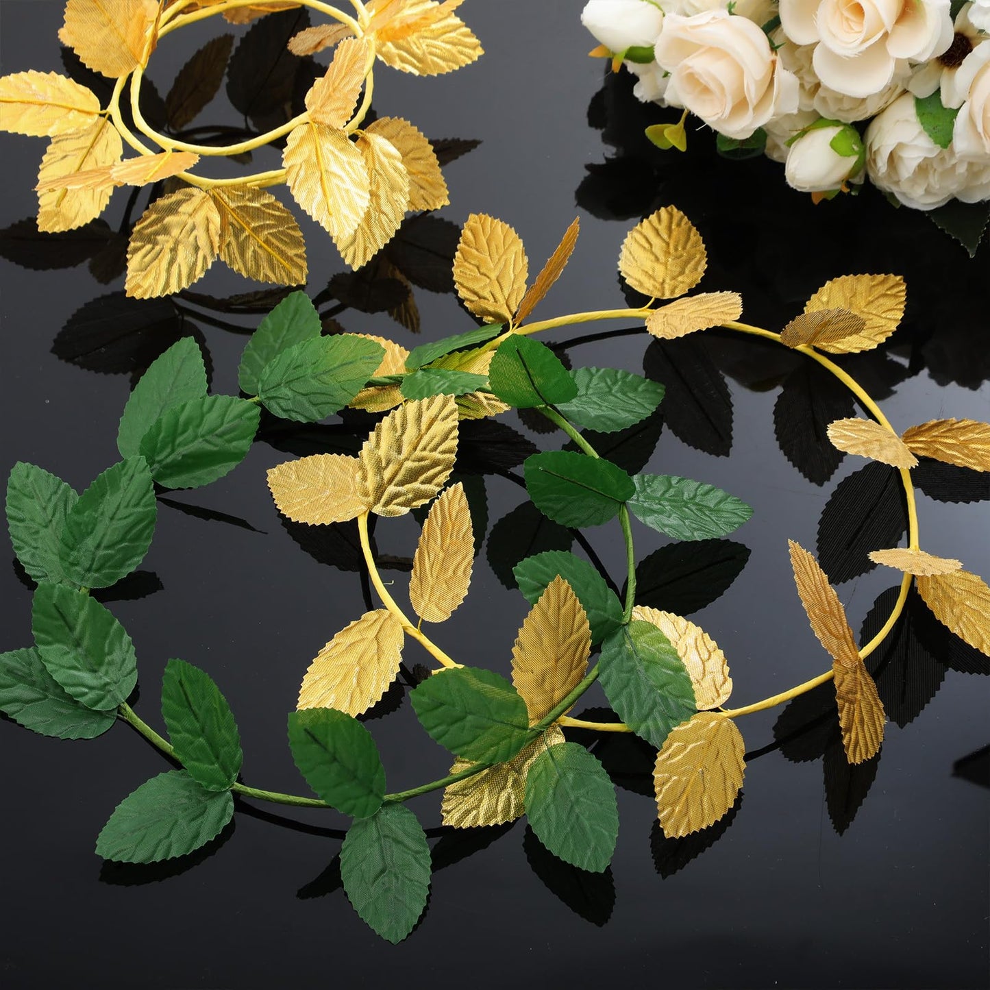Suncalla 40 Pcs Greek Headband for Toga Party, 7.28 Inch Gold and Green Laurel Wreath Headbands, Greek Roman Goddess Headbands, Golden Leaf Crown Headpiece for Women Toga Party Decor and Photo Props