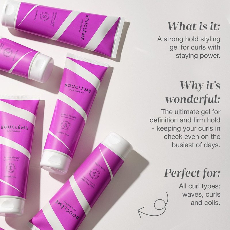 Bouclème - Super Hold Styler - Curl Enhancing Hair Styling Gel - 99% Naturally Derived Ingredients and Vegan-10.1fl oz.