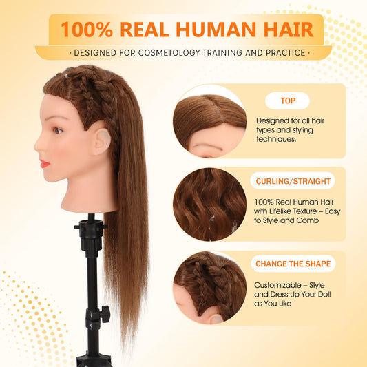 Mannequin Head with 100% Human Hair Dark Brown Doll Head