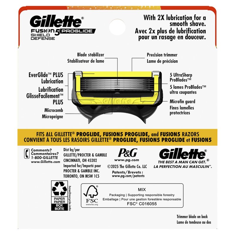 Gillette ProGlide Shield Razor Blade Refills for Men, 5-Blade Cartridges with Lubrication, Precision Trimmer, Fits Fusion5 and ProGlide Handles, 8 Count