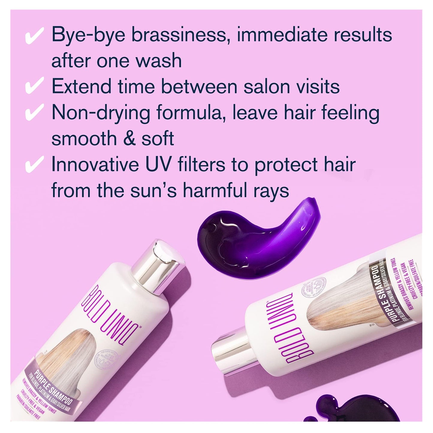 Bold Uniq Purple Shampoo - Remove Yellow Tones & Condition Damaged Hair - For Blonde, Silver or Grey Hair - Paraben & Sulfate Free, Vegan - 8 fl oz