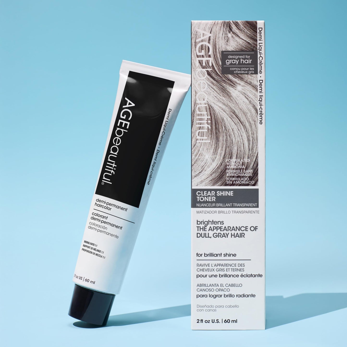 AGE beautiful Hair Toner for Gray Hair, 5-Minute Demi Cream Toner, Neutralizes Yellow Tones, Blends & Enhances Soft Gray, Ammonia-Free Professional Color for Shine