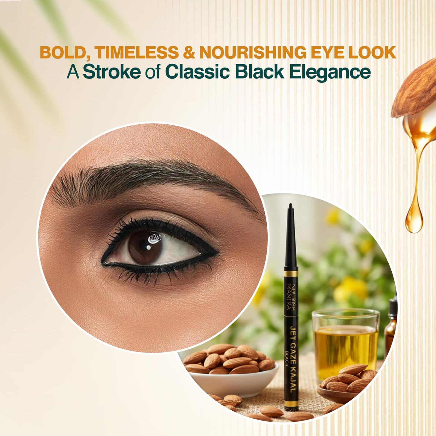 NOURISH MANTRA Jet Gaze Kajal Urban Rani - Combo - Black & Black 0.35g/ with Almond Oil, Argan Oil & Vitamin E/Intense Pigmentation/Smudge Proof/Water Proof/Long Lasting