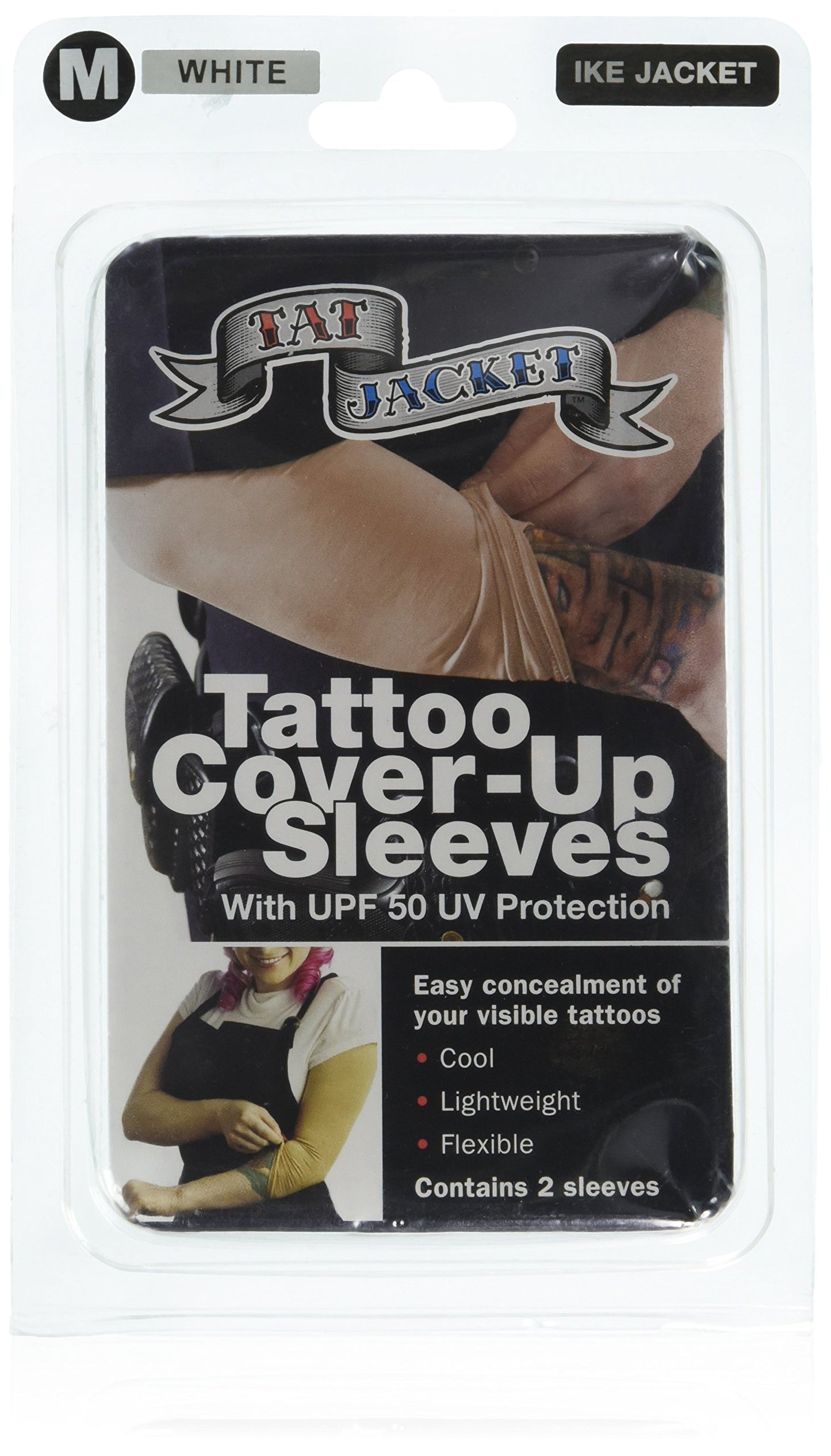 Tatjacket Tattoo Cover Up Concealer Sleeve, 2-PACK, Arm or Calf coverage, UPF 50 Protection, Slip Free, for Men & Women (Unisex), MEDIUM, WHITE
