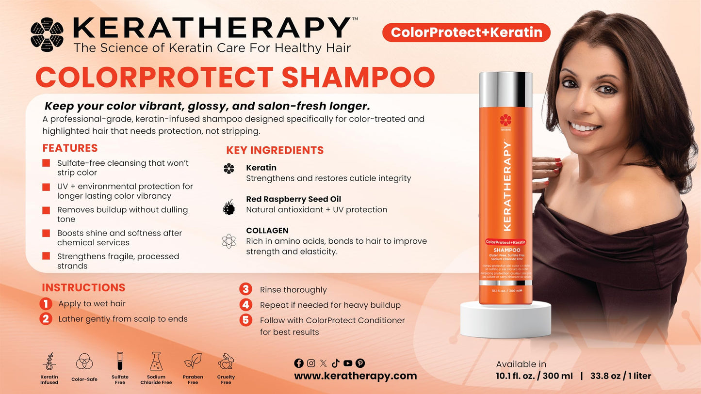 KERATHERAPY Keratin Infused Color Protect Shampoo, 10.1 fl. oz., 300 ml - Gluten Free Color Protecting Shampoo for Color Treated Hair with Kerabond Technology, Red Raspberry Oil, Omega 3 & 6