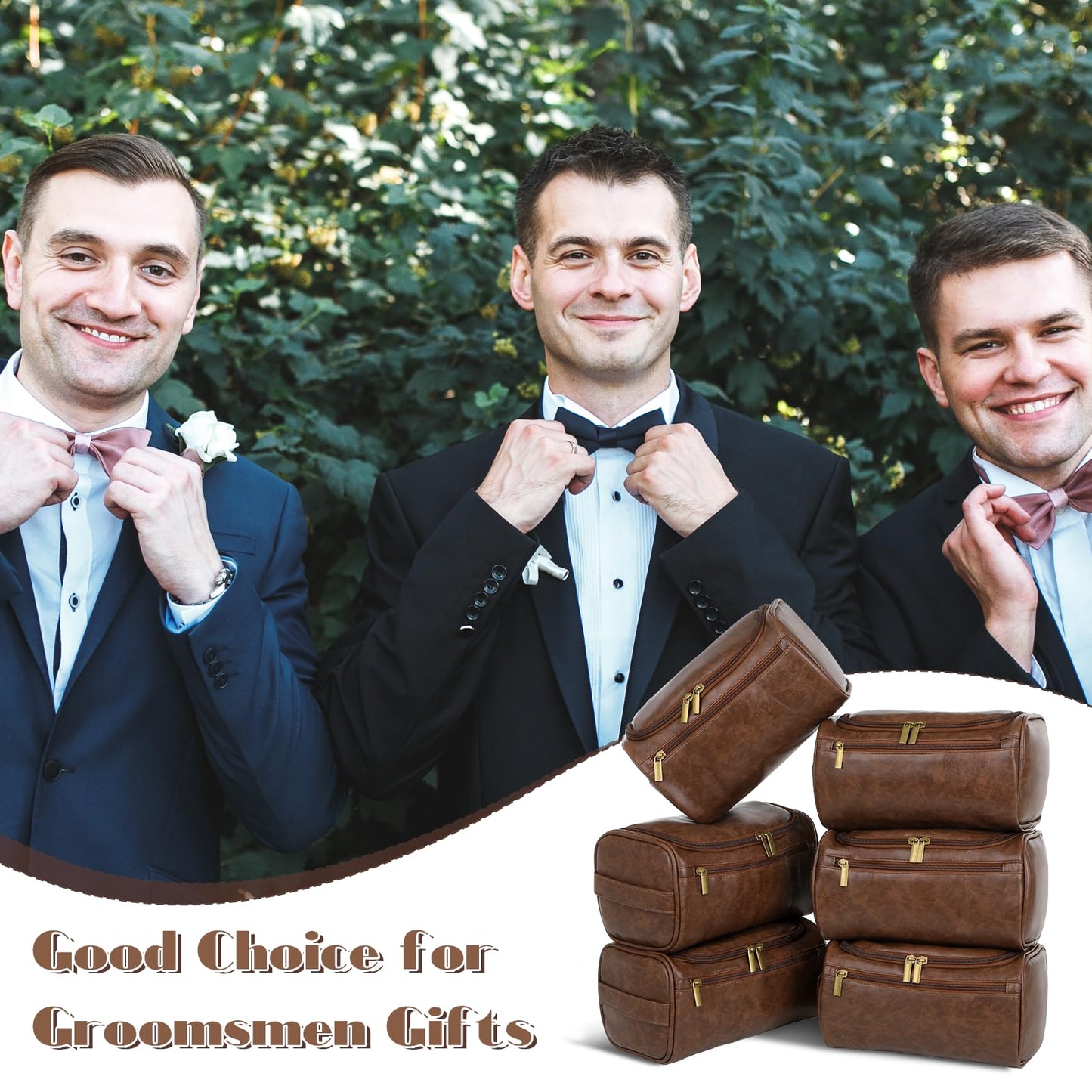 6 Pcs Mens Toiletry Bag Groomsmen Gift, Personalized Leather Toiletry Bags, Dark Brown Leather Travel Bag for Him, Shaving Kit, Groomsmen, Best Man, Wedding Gifts, Husband Boyfriend Father Grandpa