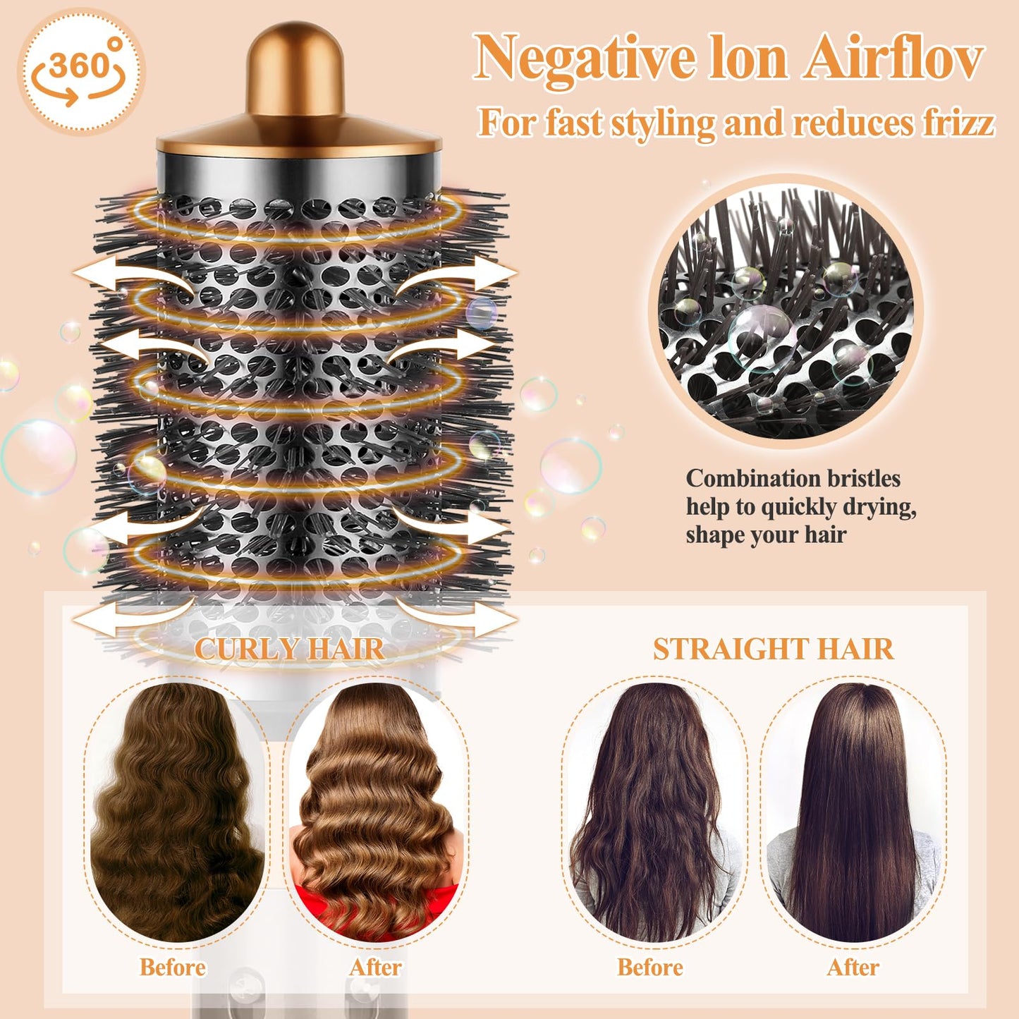 YTCHYYSK Large Round Volumizing Brush and Pre-Styling Dryer Attachment for Dyson Airwrap, Gold