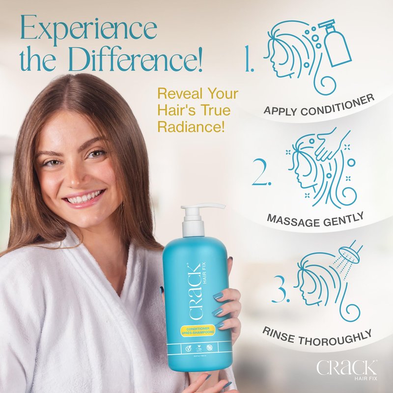 Crack HAIR FIX Conditioner with Pump Bottle | Intense Hydration & Frizz Control | Strengthens, Detangles & Restores Shine | Sulfate-Free, Vegan, Cruelty-Free & Made in USA | 33.8 Oz