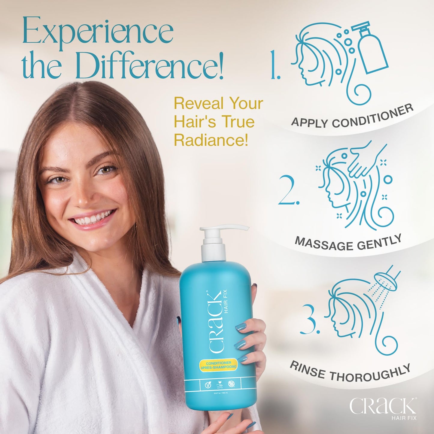 Crack HAIR FIX Conditioner with Pump Bottle | Intense Hydration & Frizz Control | Strengthens, Detangles & Restores Shine | Sulfate-Free, Vegan, Cruelty-Free & Made in USA | 33.8 Oz