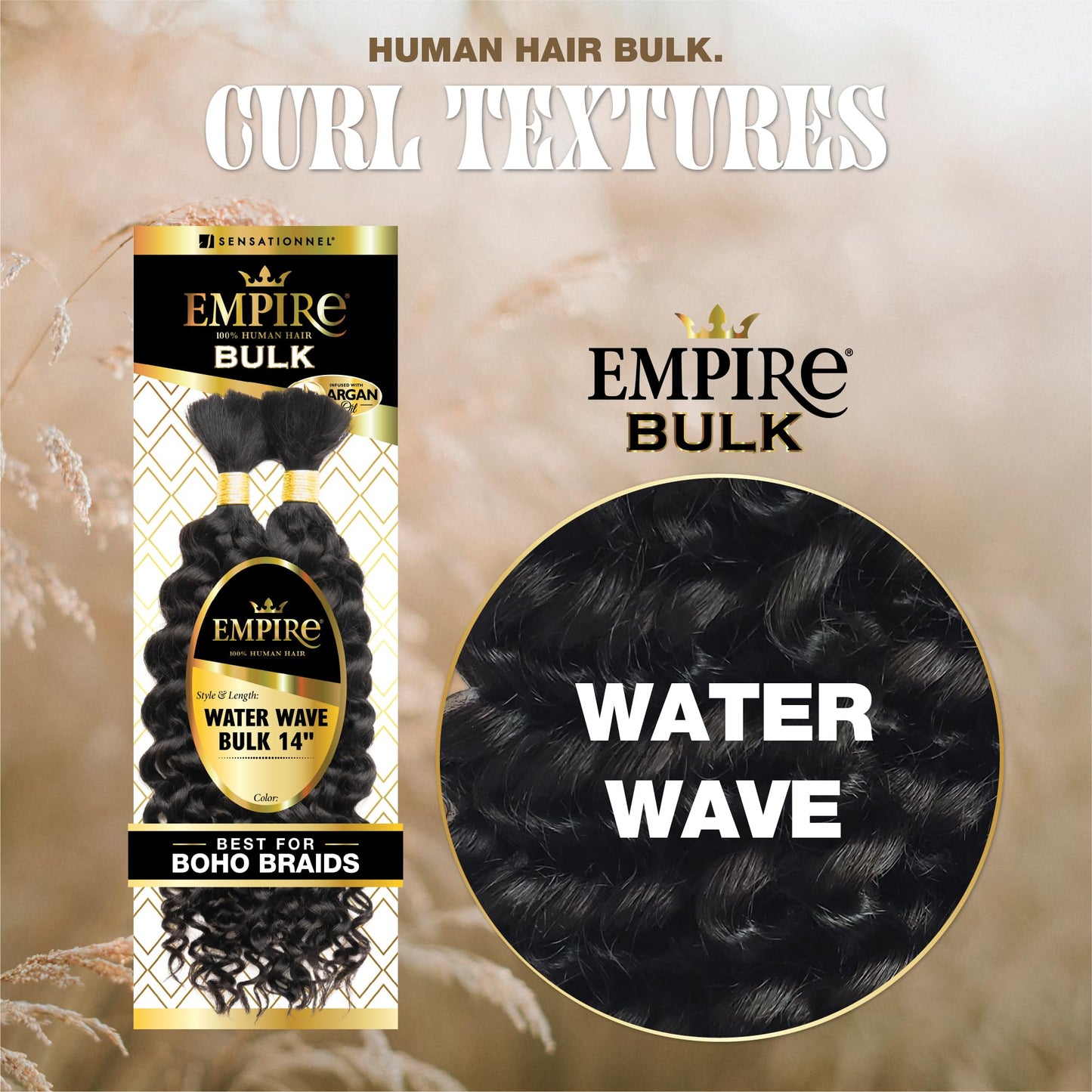 Sensationnel Empire Bulk Braiding – Water Wave Human Hair Braids for Knotless Boho Box or Curly Loosewave Styles 1 pack (14 inch, 350 COPPERRED)