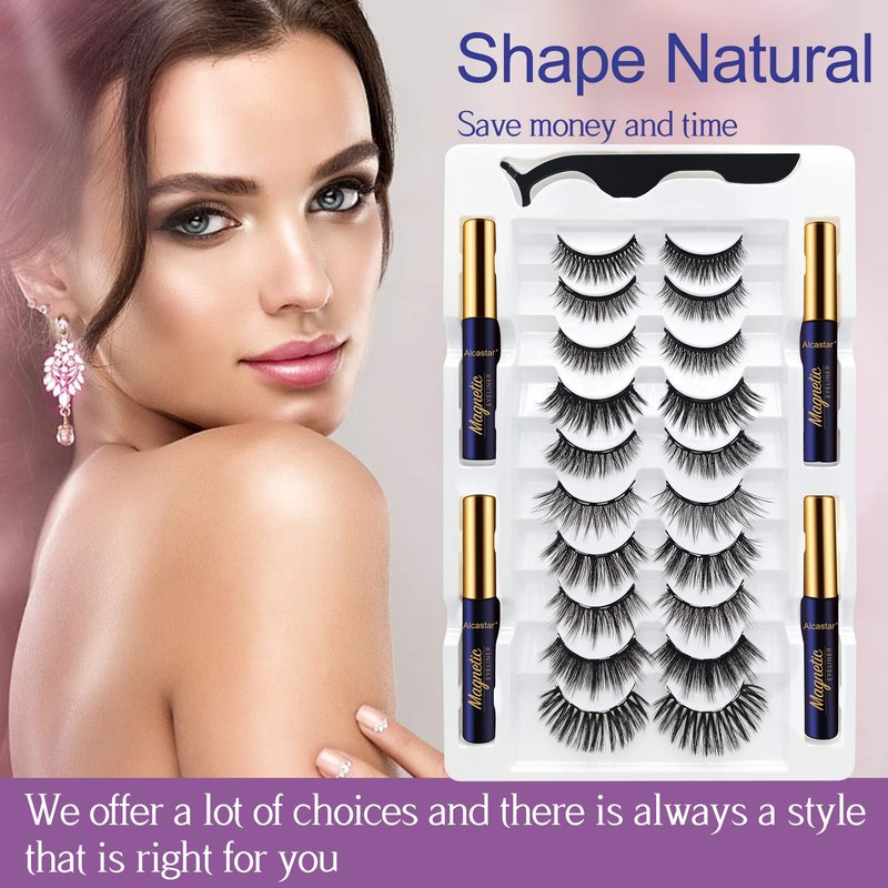 Alcastar Magnetic Eyelashes with Eyeliner Kit, Magnetic Lashes Natural Looking with, Reusable,Long Lasting, Easy Apply,Cruelty-Free (ATZ1004-A1)