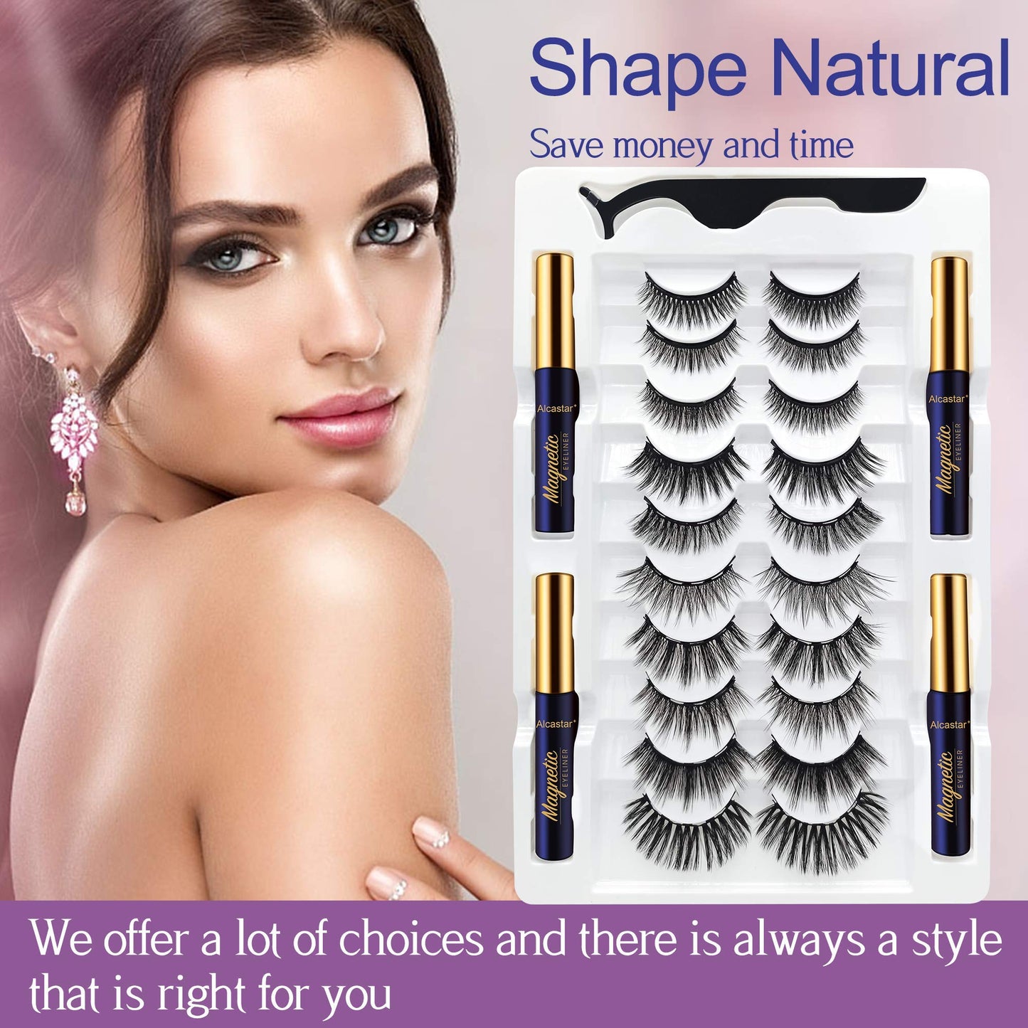 Alcastar Magnetic Eyelashes with Eyeliner Kit, Magnetic Lashes Natural Looking with, Reusable,Long Lasting, Easy Apply,Cruelty-Free (ATZ1004-A1)