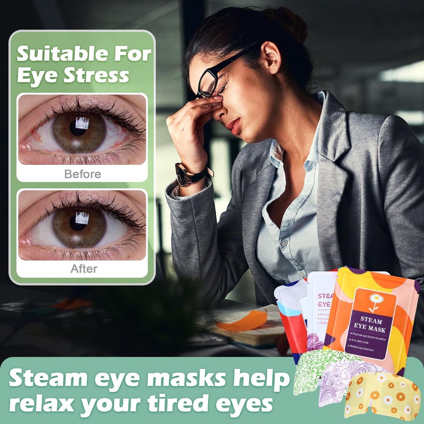 Silicherry 48 Packs Steam Eye Mask Disposable Self Heating Eye Mask for Dry Eyes Spa Warm Sleep for Home Office Travel Eyestrain Relieve