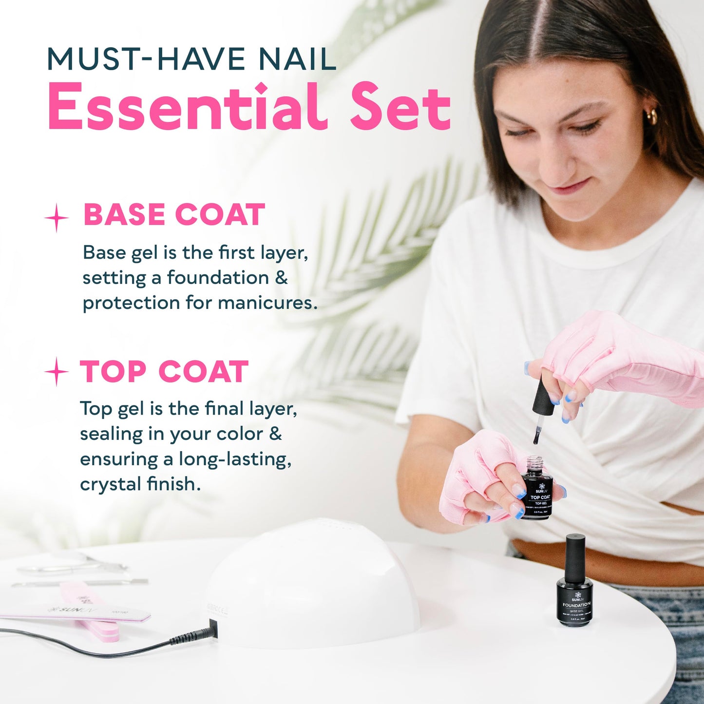 SUNUV SUN9C UV LED Nail Lamp Pink with Top Gel and Base Gel