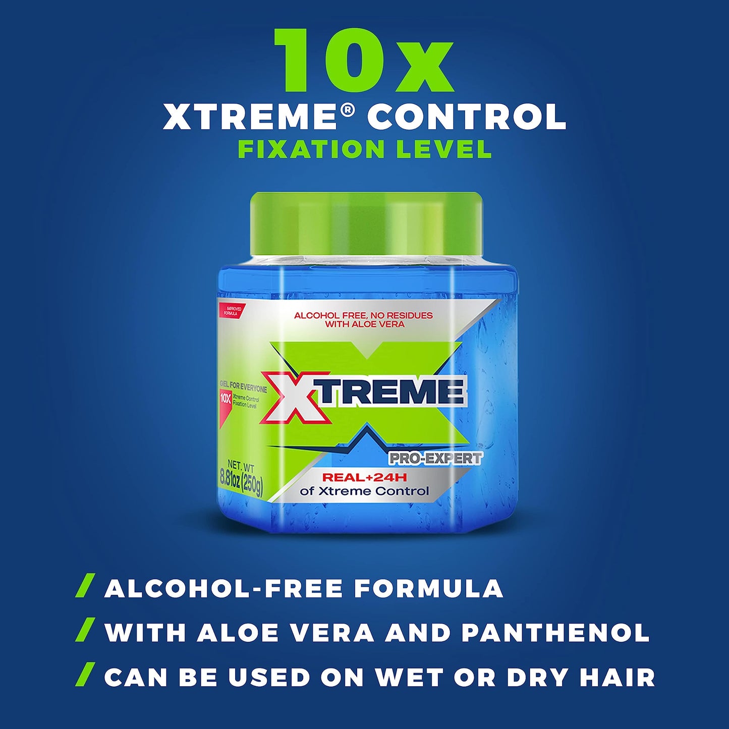 Xtreme Pro-Expert Blue Styling Hair Gel, 24-Hours Extreme Control with Aloe Vera, 8.81 oz Jar (Pack of 24)
